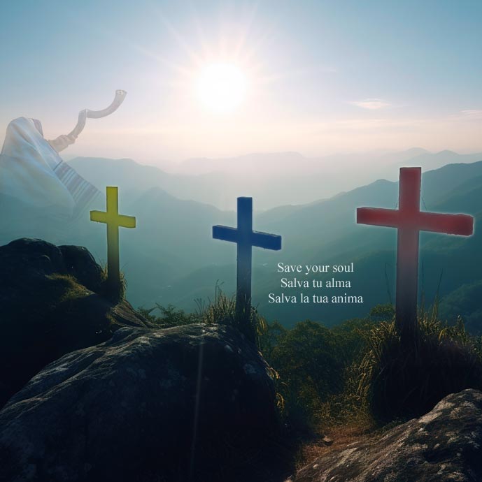Three Crosses: Red, Blue and Yellow